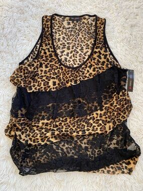FREE KISSES LEOPARD LACE TANK TOP PLUS 3X SHEER RUFFLE NWT